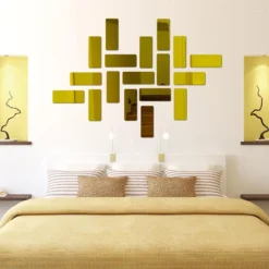 12 Pcs Golden Rectangle Mirror Stickers for Wall (GRM12)