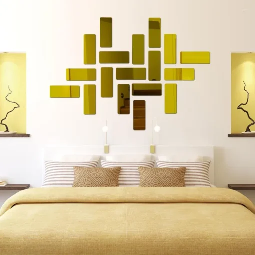 12 Pcs Golden Rectangle Mirror Stickers for Wall (GRM12)