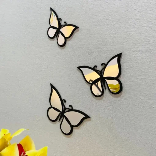 Set Of 3 Black Silver 3D Mirror Butterfly Set (3DMB)